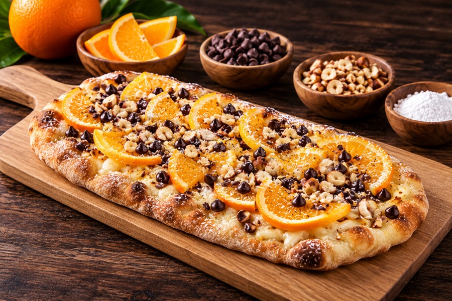 Pinsa la Golosa à l'orange et au chocolat